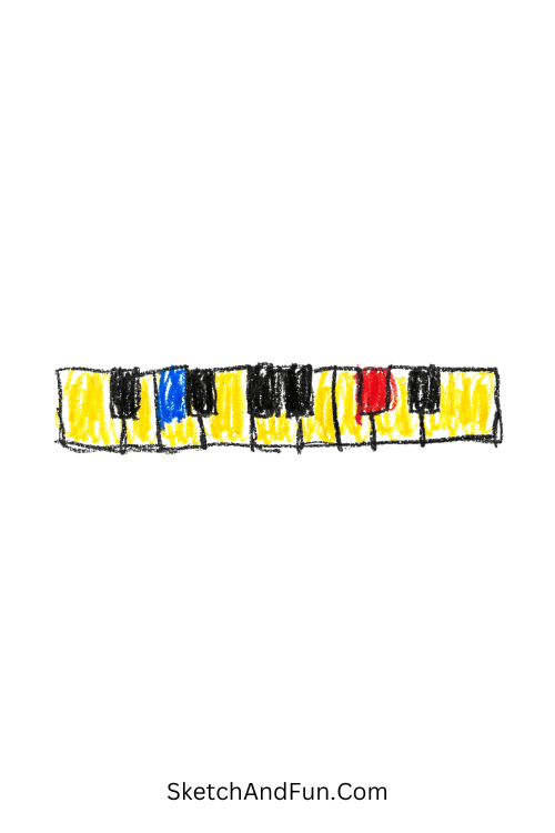 A doodle of a short strip of uneven piano keys, music doodle art easy