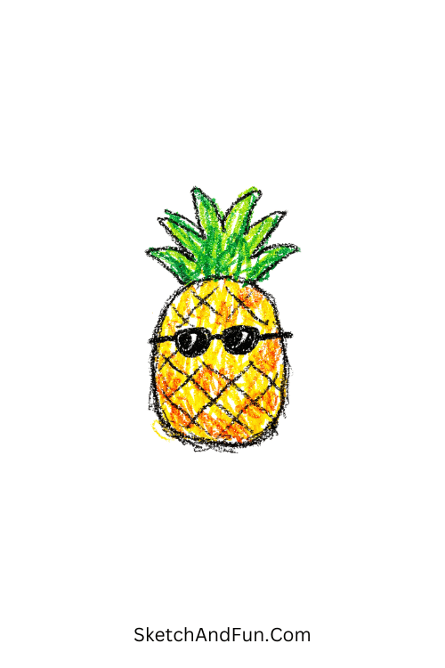 A pineapple with sunglasses looking trendy, fruit doodle designs