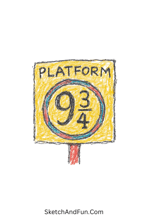 A doodle of a round platform sign with 9¾, Harry Potter doodles for bullet journal