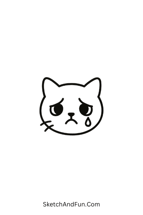 A doodle of a sad cat face with one tear, grunge doodles pinterest