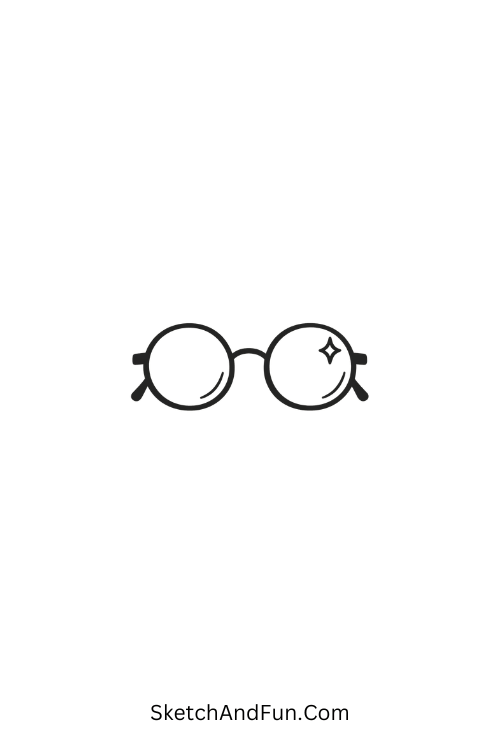A doodle of minimal round sunglasses with tiny reflections, coquette sketches for beginners