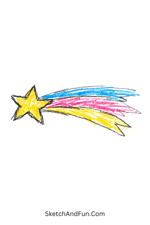 A doodle of a single star with a long tail streaking across the sky, star doodle png