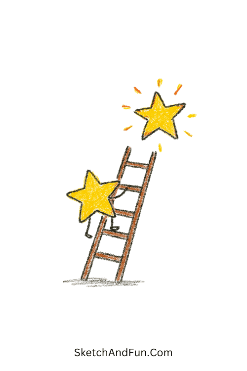 Small Star Climbing a Ladder Motivational Doodle