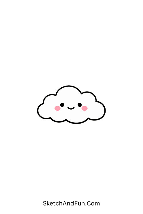 A doodle of a fluffy cloud with a smiling face and blush, cute arm doodles