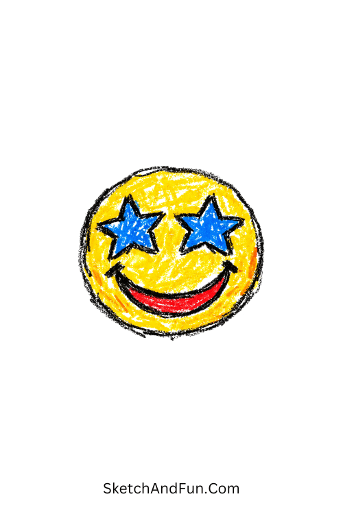 A doodle of a smiley with sparkling star eyes, cute doodle art for Instagram
