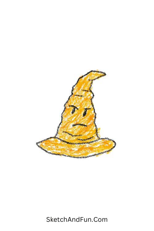 A doodle of a floppy hat with a thoughtful face, Harry Potter cute drawings