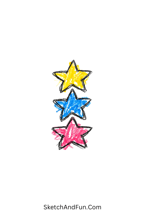 A doodle of three small stars stacked vertically with spacing, star doodles download