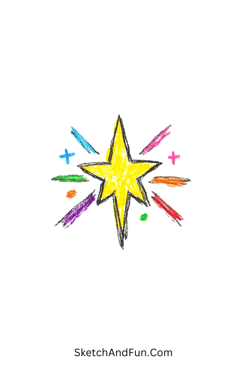 A doodle of a star with subtle radiating sparkle lines, star doodles illustration