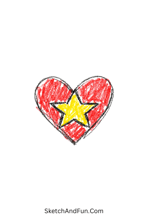 A doodle of a little star inside a heart outline, star doodle cartoon