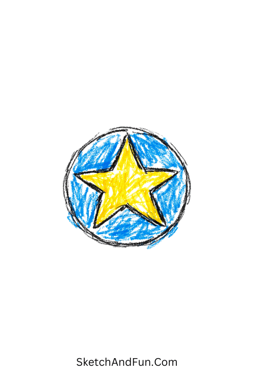 A doodle of a single star inside a neat thin circle, star doodle vector
