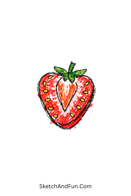 A doodle of strawberry slice with seeds, cute may doodles