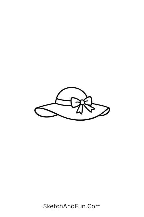 A drawing of a wide summer hat with ribbon detail, summer drawing pencil easy