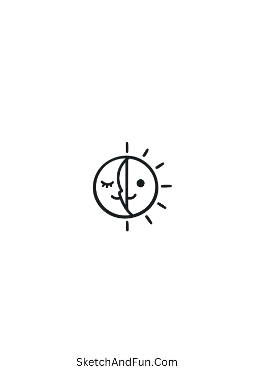 A doodle of a half sun and half moon combined, arm doodles ideas