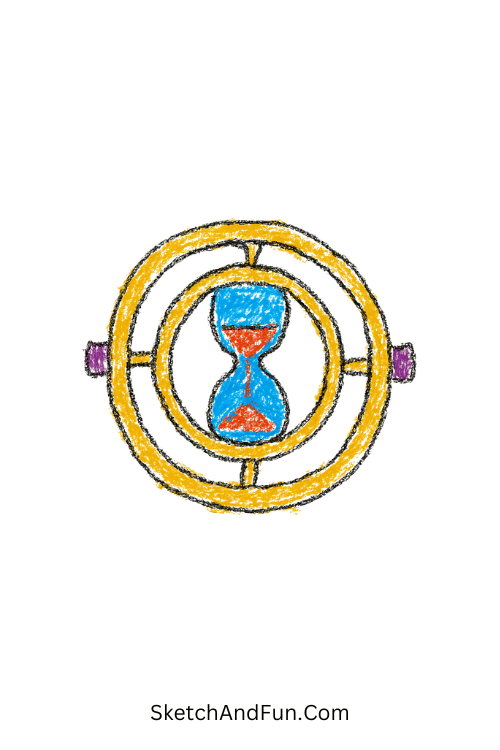 A doodle of a small hourglass inside a circle, Harry Potter magical doodles