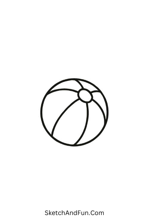 A doodle of a small striped beach ball, beach icon doodles
