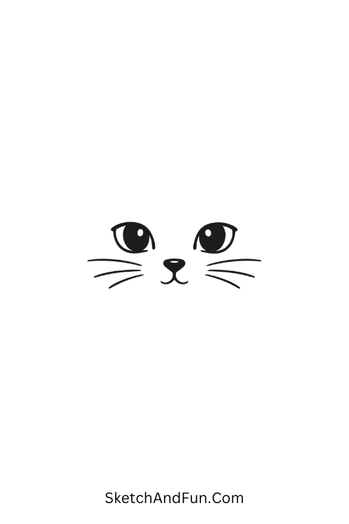 A doodle of a tiny cat face with eyes, nose, and whiskers, aesthetic doodles simple