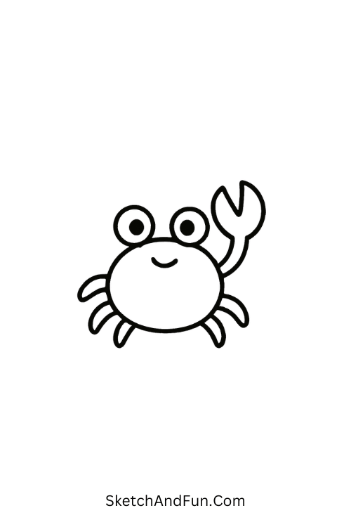 A doodle of a tiny crab waving one claw, cute beach doodles
