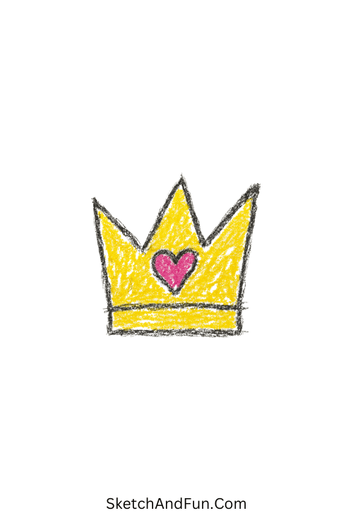 A doodle of a tiny crown with a heart, bullet journal notebook doodles