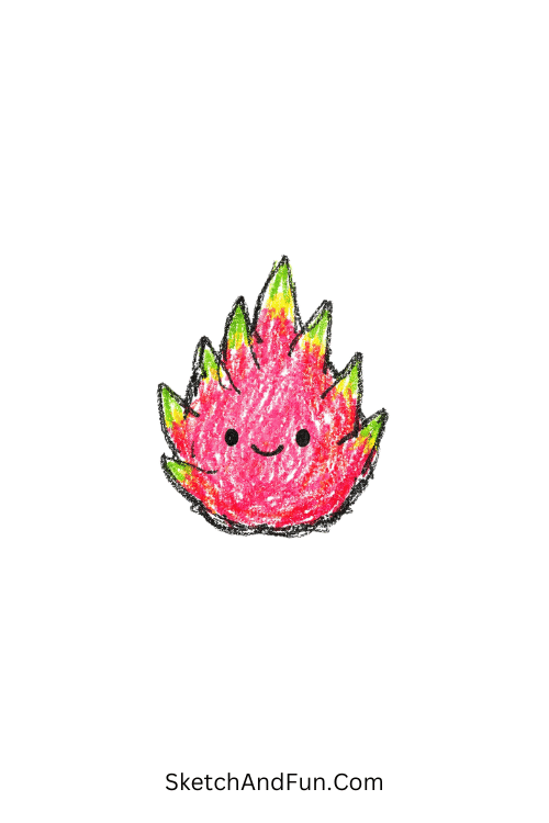 A small dragon fruit with dot eyes and a smile, fruit doodles ideas