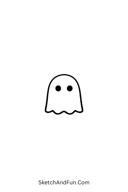 A doodle of a tiny ghost with two round eyes, halloween little doodles