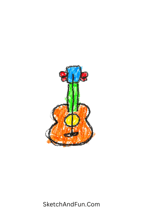 A doodle of a tiny guitar with one string and simple lines, music doodle vector