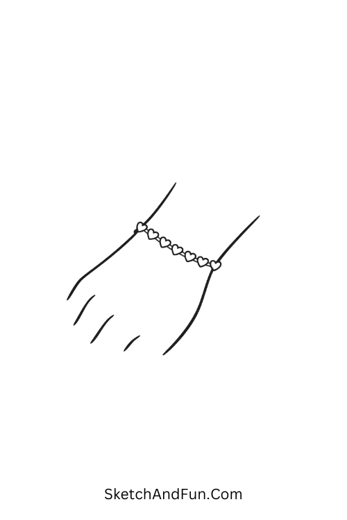 A doodle of connected tiny hearts around a wrist, arm doodle designs