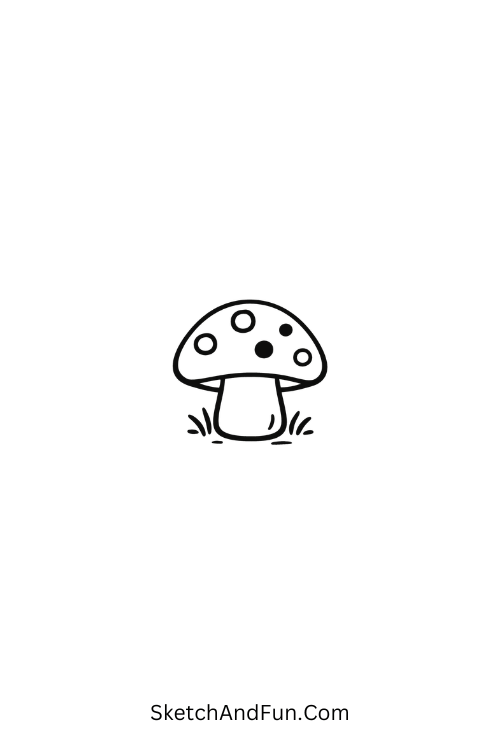 A doodle of a tiny mushroom with dots on its cap, easy arm doodles