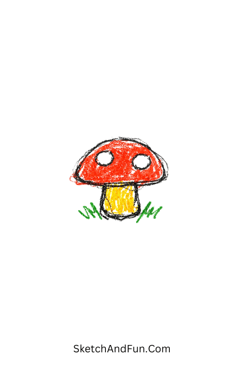 A doodle of a small mushroom with two dots on the cap, crayon doodle patterns printable