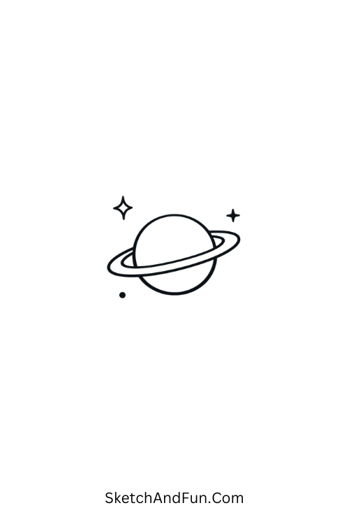 A doodle of a tiny ringed planet with stars, creative pen doodles inspiration