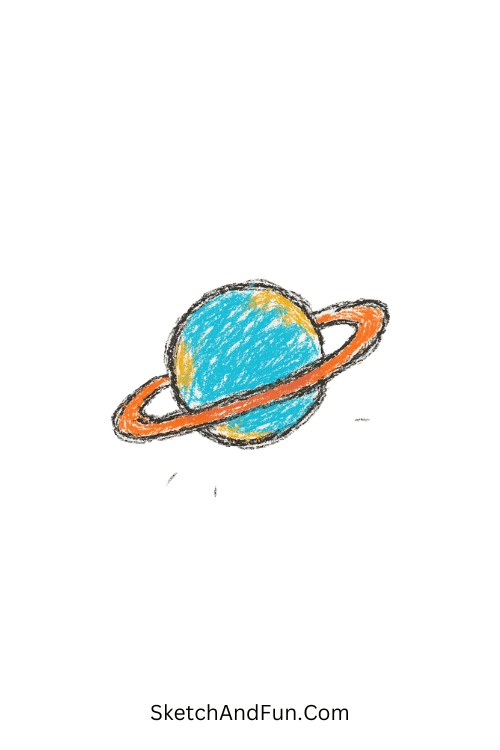 A doodle of a tiny planet with a ring and star, aesthetic notebook doodles