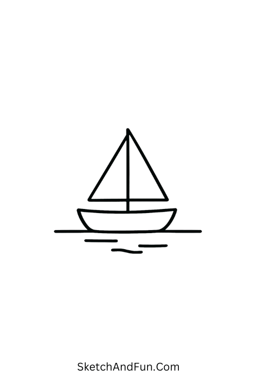 A doodle of a small sailboat on calm water, mini beach doodles