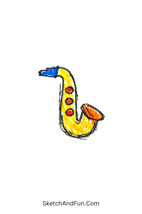 A doodle of a small saxophone with a curved shape, music doodle maker
