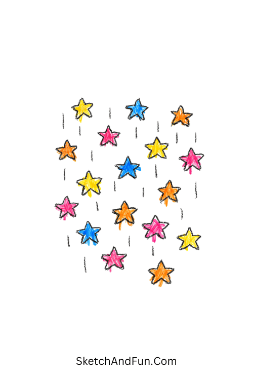 A doodle of small stars falling gently like raindrops, star doodles kids drawing