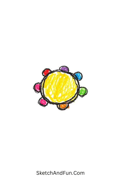A doodle of a tiny tambourine with little jingles, music doodle clipart