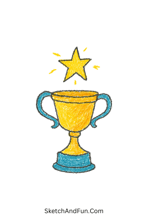 A doodle of a glowing cup with stars above it, Harry Potter doodle coloring pages