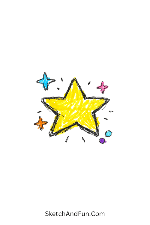 A doodle of a star surrounded by tiny twinkling sparkles, star doodle sticker