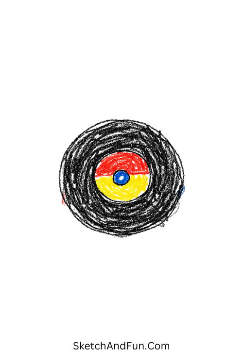 A doodle of a spinning vinyl record circle, digital music doodle art