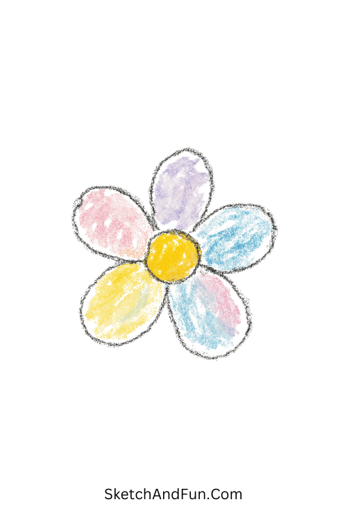 A doodle of a soft pastel five petal flower bloom, watercolor doodle flowers