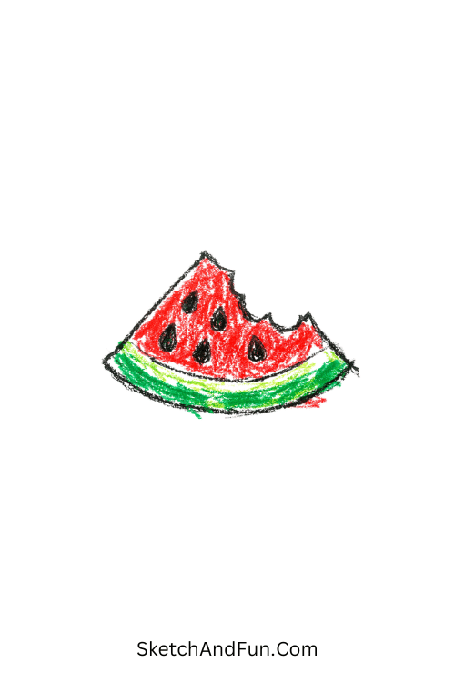 A doodle of watermelon slice bite, pinterest may doodle ideas