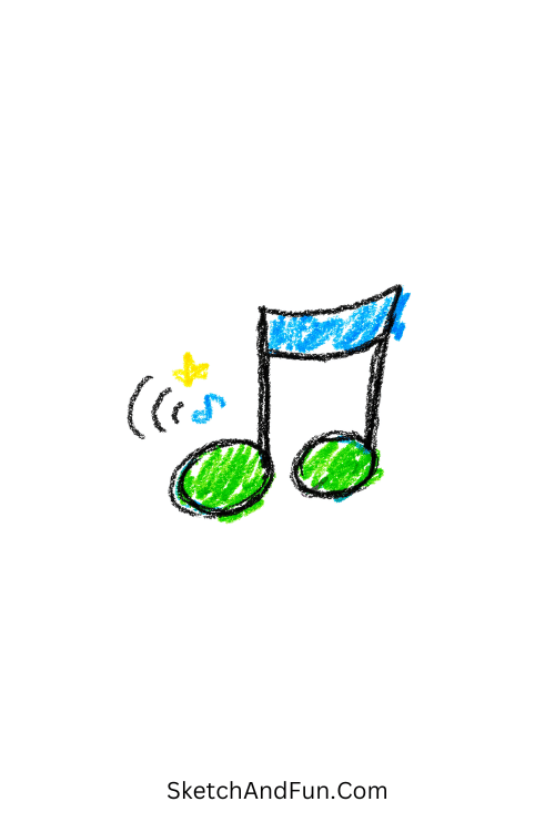 A doodle of a whistling note with tiny curved lines, music doodle PNG free