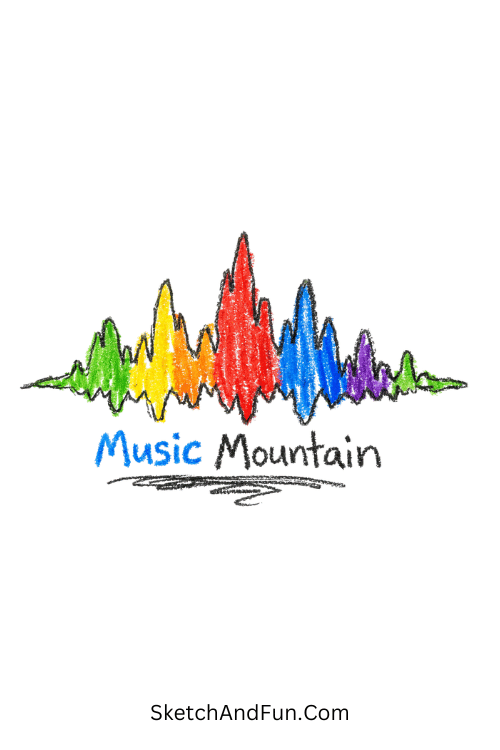 A doodle of mountain-shaped sound peaks, music drawing doodle tutorial