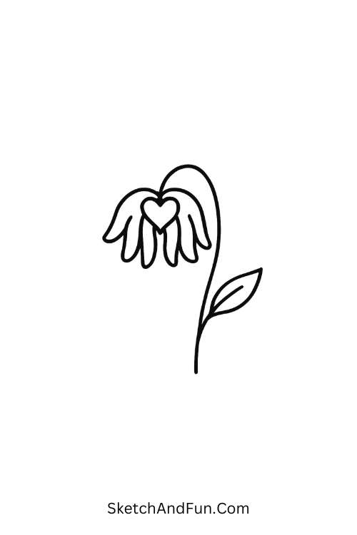 A doodle of a wilted flower with heart center, easy grunge doodle ideas