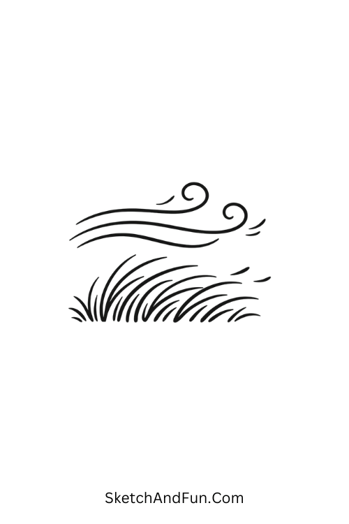 A drawing of wind lines flowing through grass, nature drawing for kids