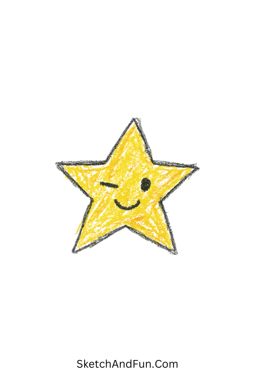 A doodle of a winking star with a tiny smile, small doodles for notebook