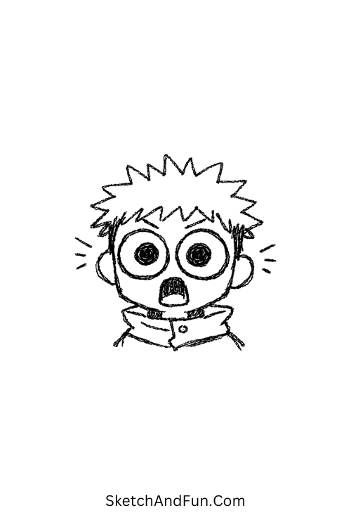 A doodle of Yuji with wide shocked eyes, easy jjk character doodles