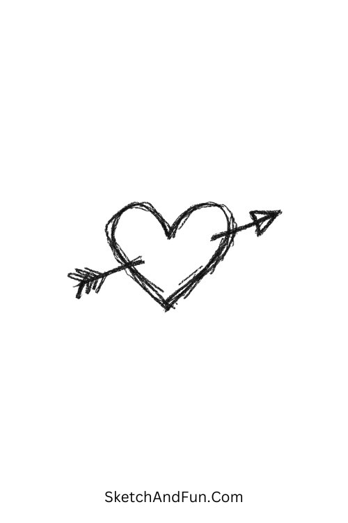 A doodle of a heart pierced by an arrow, doodles to draw on fingers