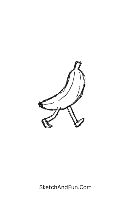 A doodle of a banana walking with legs, funny weird doodles