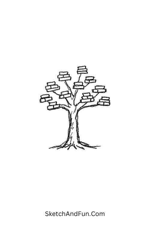 A doodle of a tree with book leaves, easy book doodle ideas