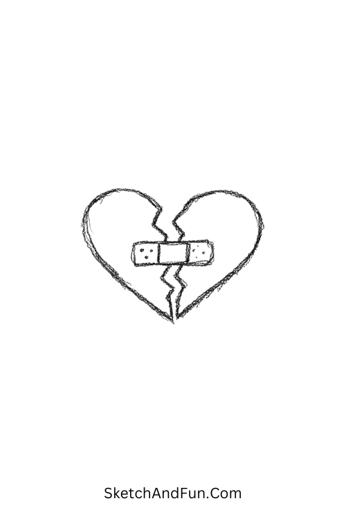 A doodle of a cracked heart with a small bandage, emo doodle emotions