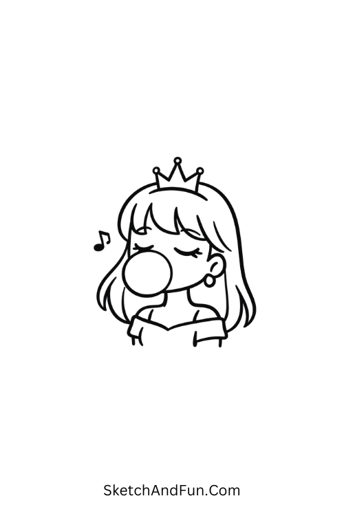 A doodle of a girl blowing bubblegum bubble, baddie girl doodle